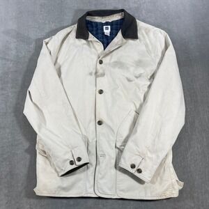 GAP Men Large Workwear Chore Coat Tan Brown Collar Plaid Lined Button Front